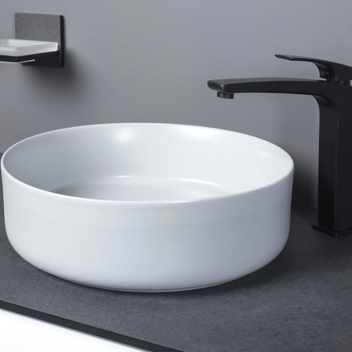 Ajax Hainton 355mm Round Ceramic Countertop Basin lifestyle white