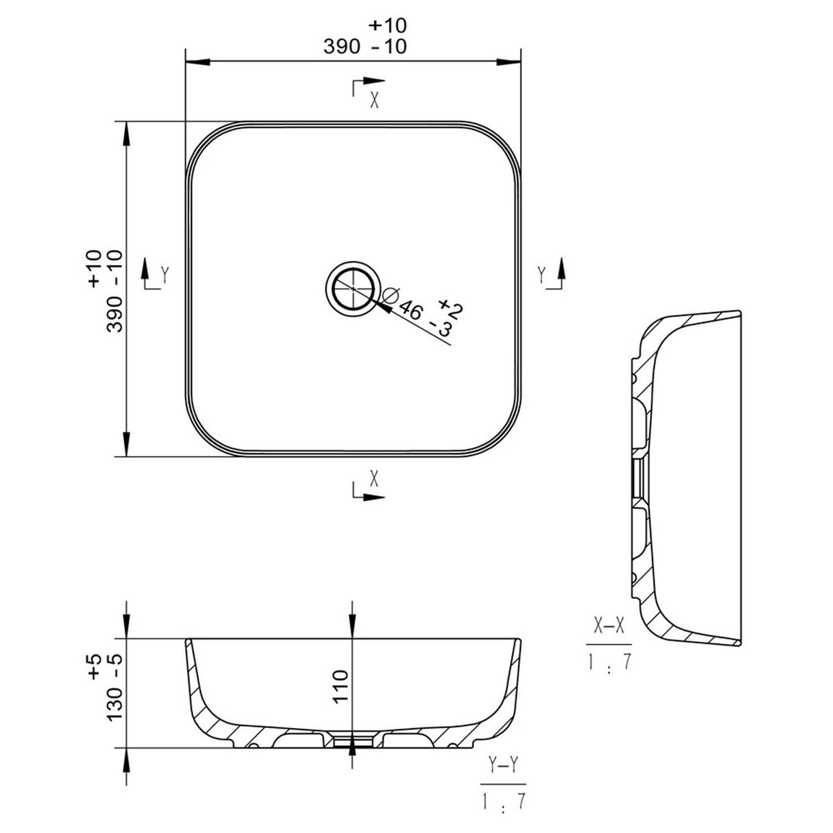 Ajax Hainton 400mm Square Ceramic Countertop Basin in Matt White dimensions