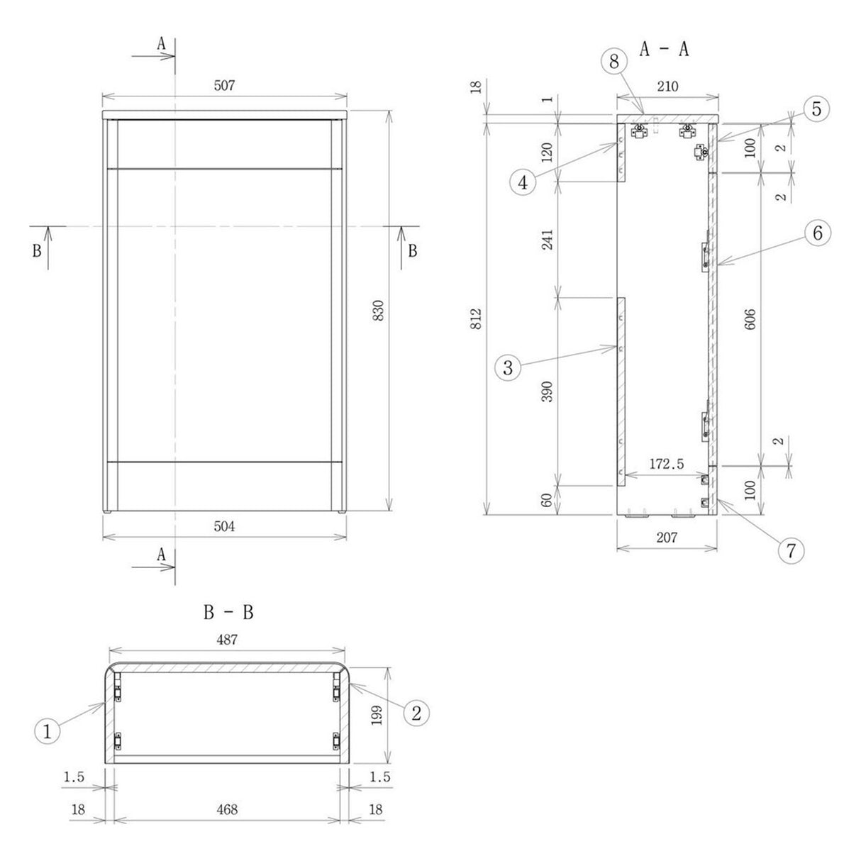 Ajax Humberston 500mm WC Unit in Gloss White dimensions