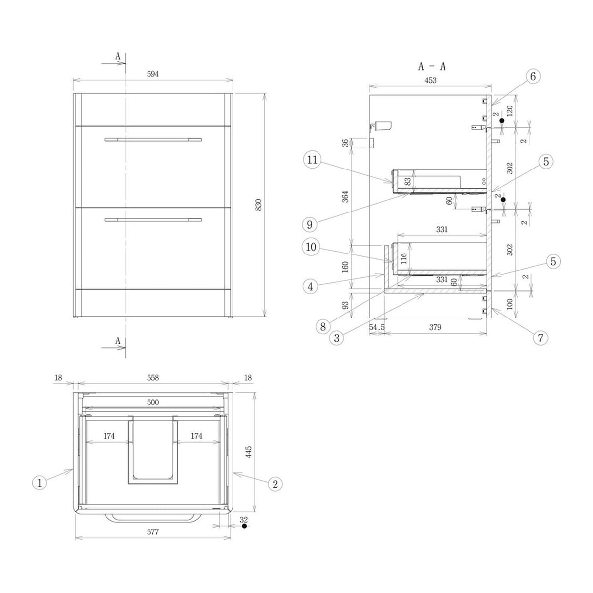 Ajax Humberston Floor Standing 610mm Vanity Unit with Basin in Gloss White dimensions