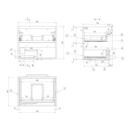 Ajax Humberston Wall Hung 610mm Vanity Unit with Basin in Gloss Grey dimensions basin