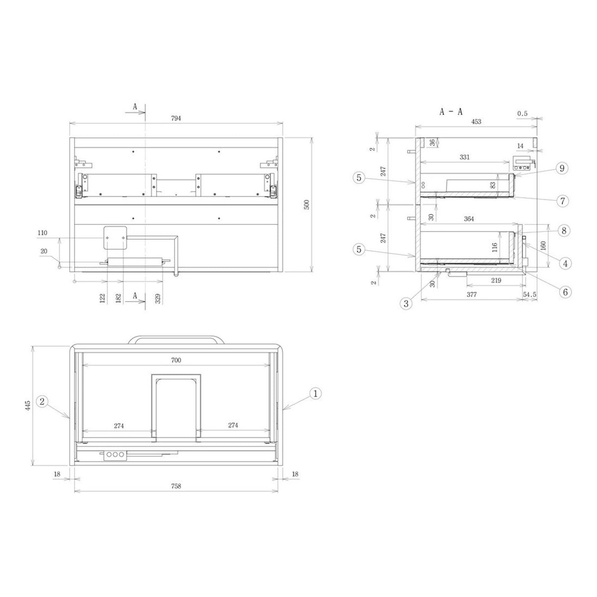 Ajax Humberston Wall Hung 810mm Vanity Unit with Basin in Gloss Grey dimensions