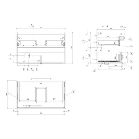Ajax Humberston Wall Hung 810mm Vanity Unit with Basin in Gloss Grey dimensions