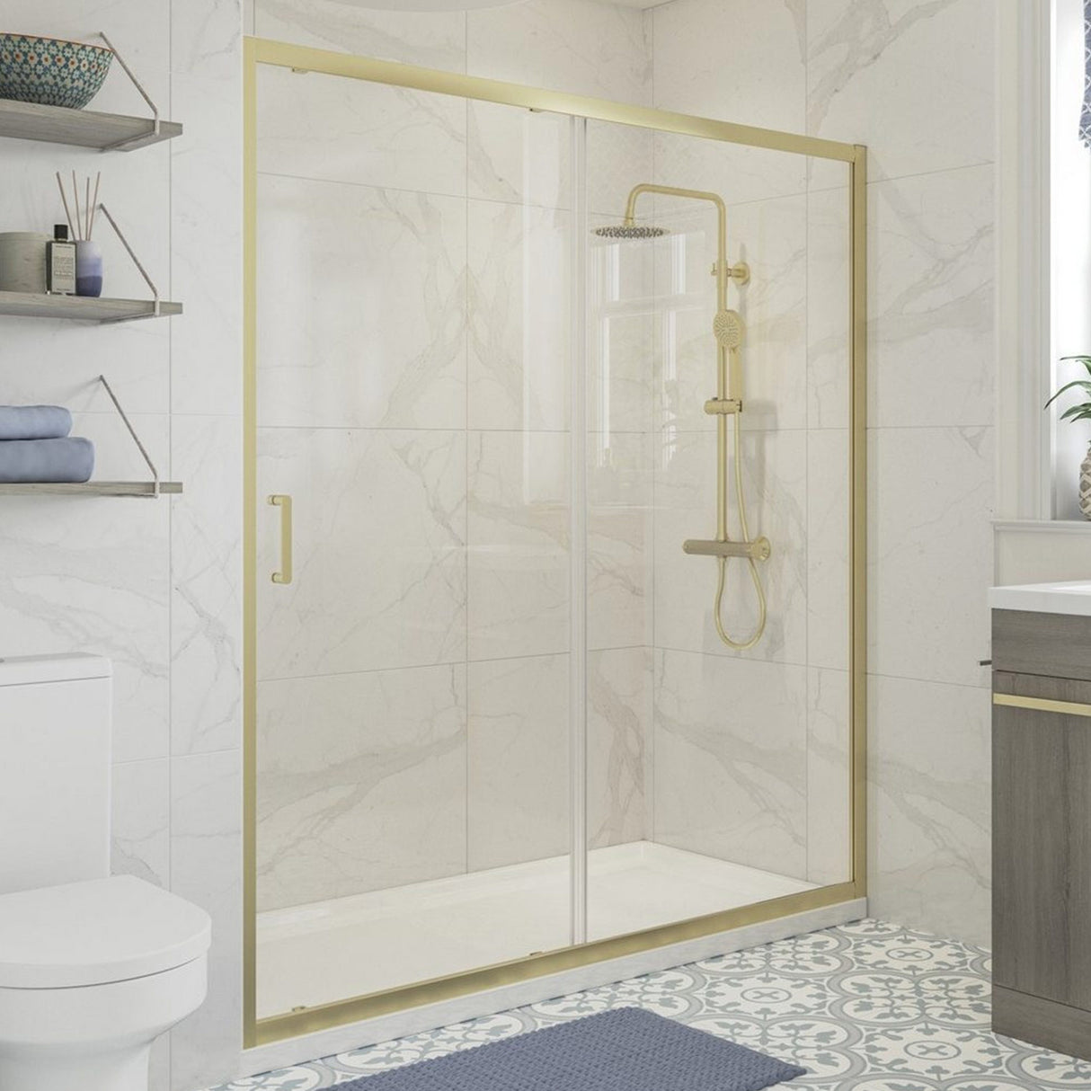 Ajax Keah 6mm Brushed Brass Sliding Shower Door Main