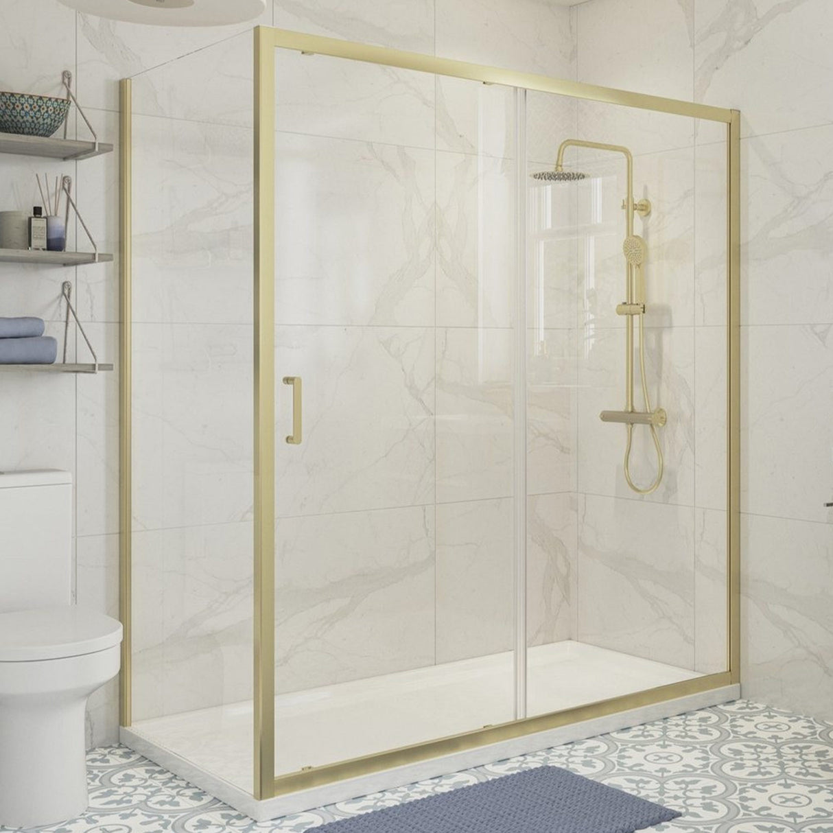 Ajax Keah 6mm Brushed Brass Sliding Shower Door with side panel