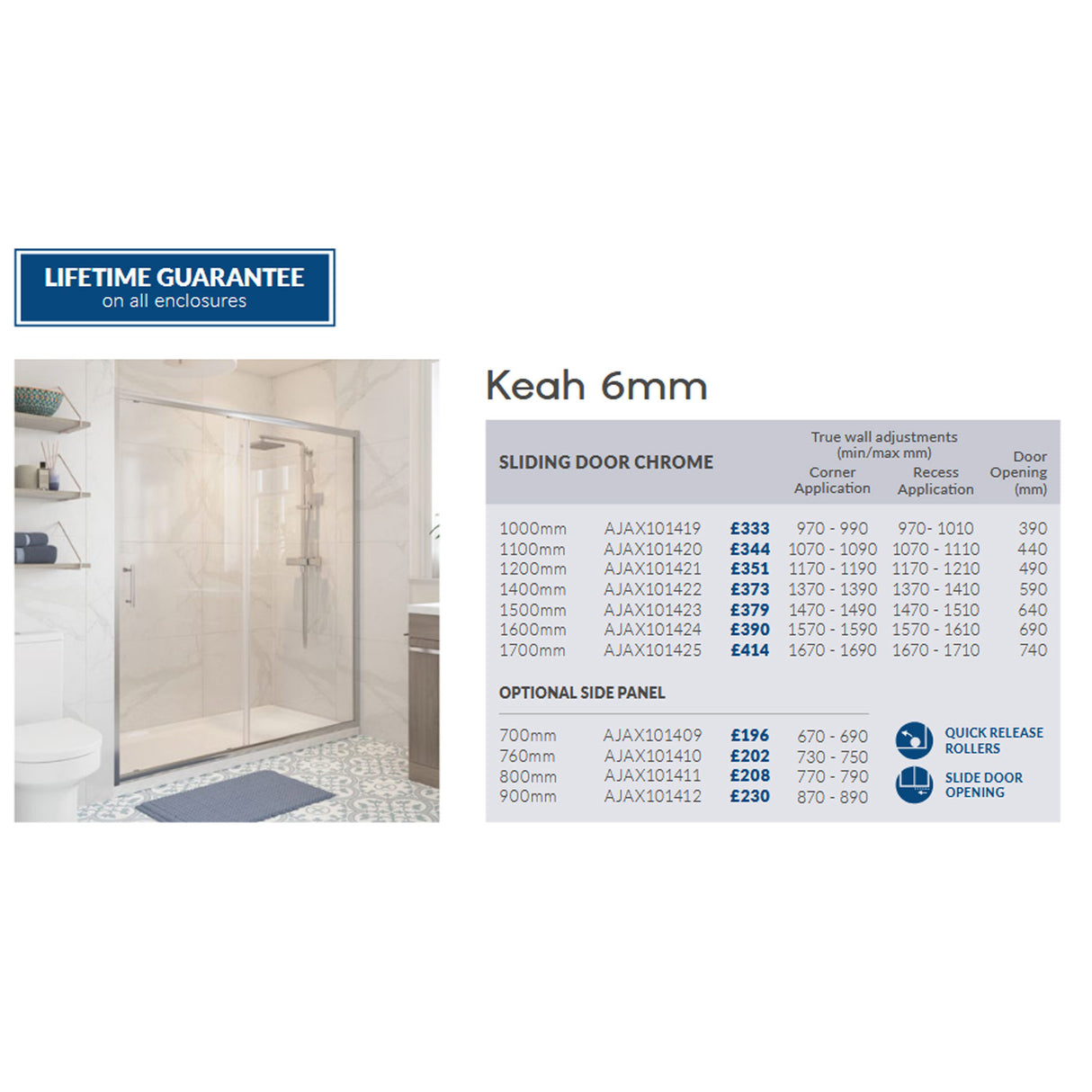 Ajax Keah 6mm Chrome Sliding Shower Door adjustments