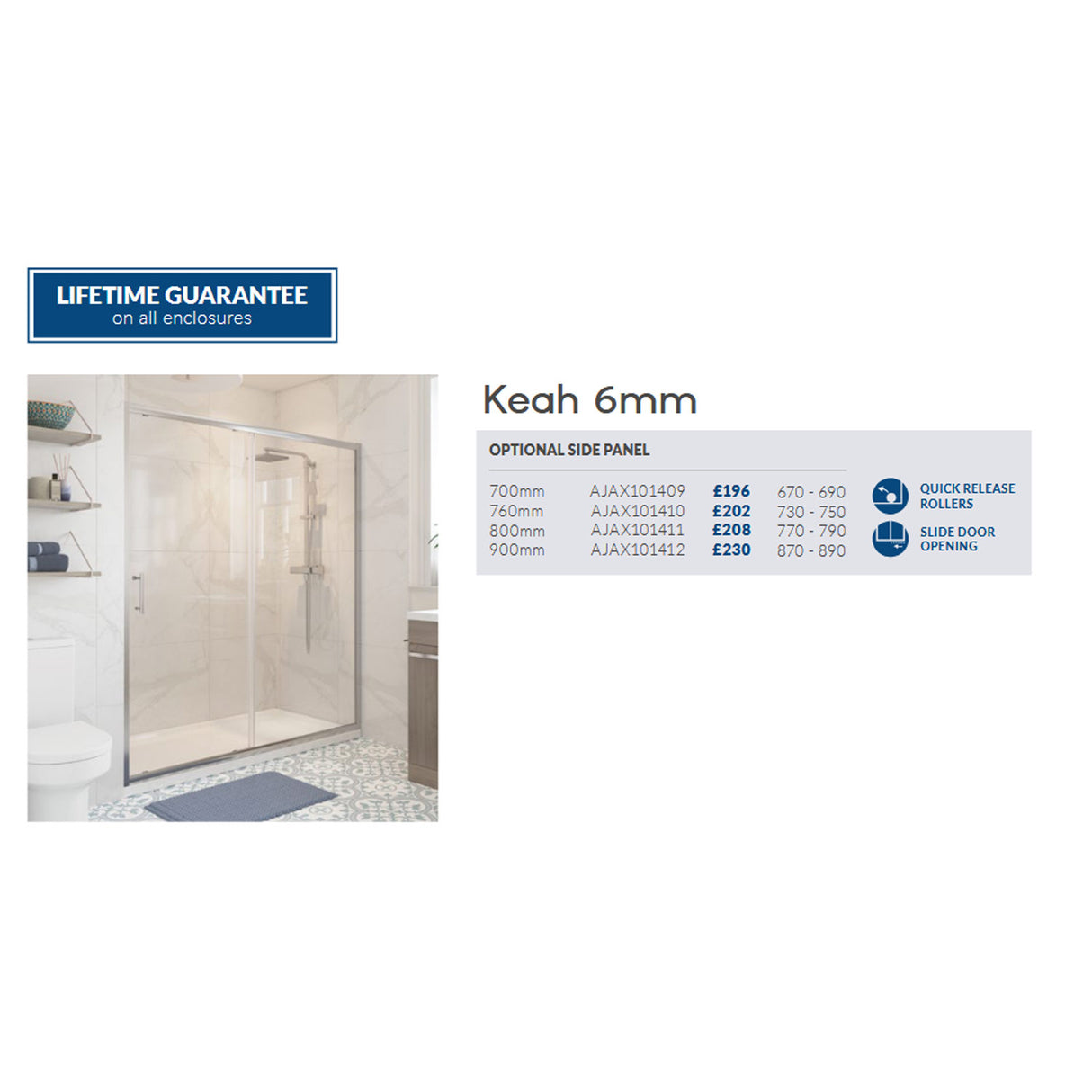 Ajax Keah 6mm Sliding Shower Door Side Panel adjustments