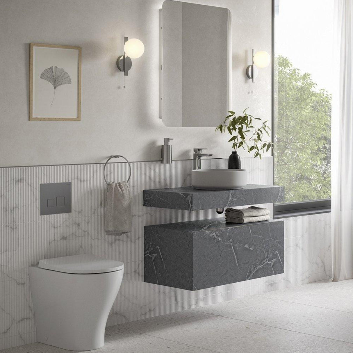 Ajax Kelsey Wall Hung 600mm Storage Drawer Unit in Grey Marble lifestyle