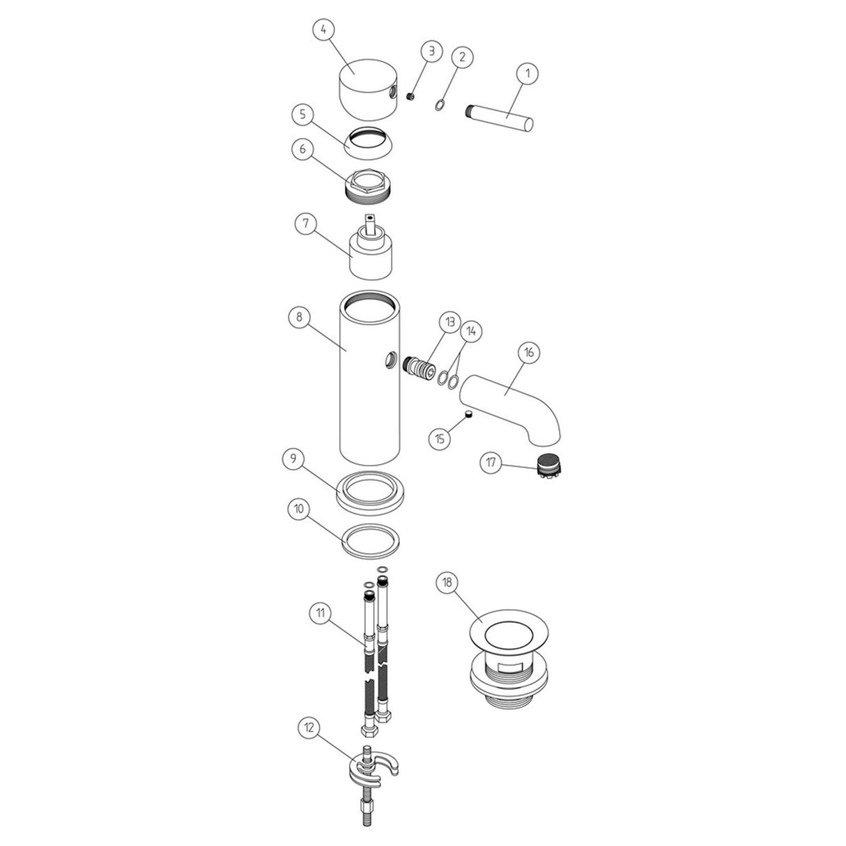 Ajax Ouse Basin Mixer with Waste In Brushed Bronze parts