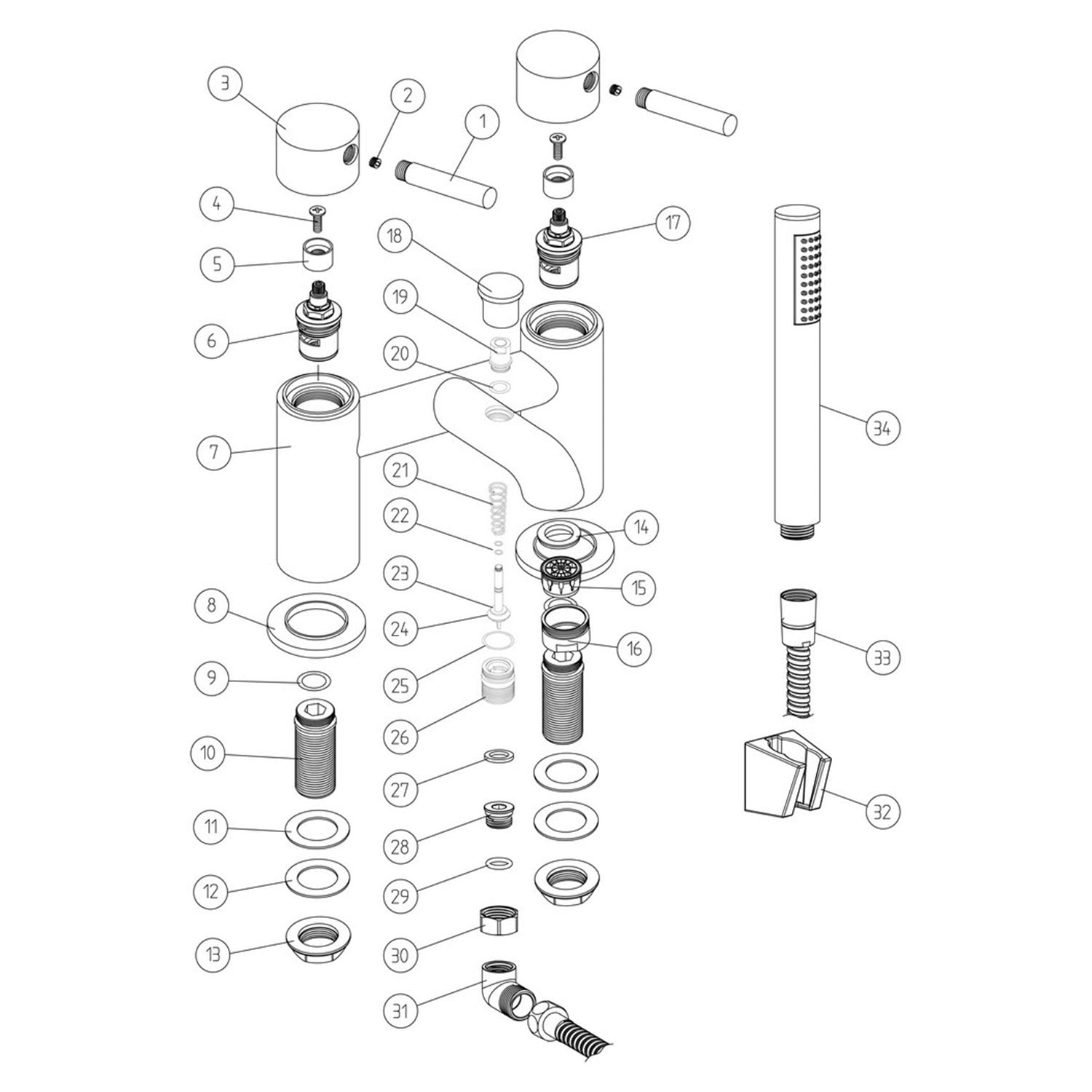 Ajax Ouse Bath Shower Mixer in Matt Black parts