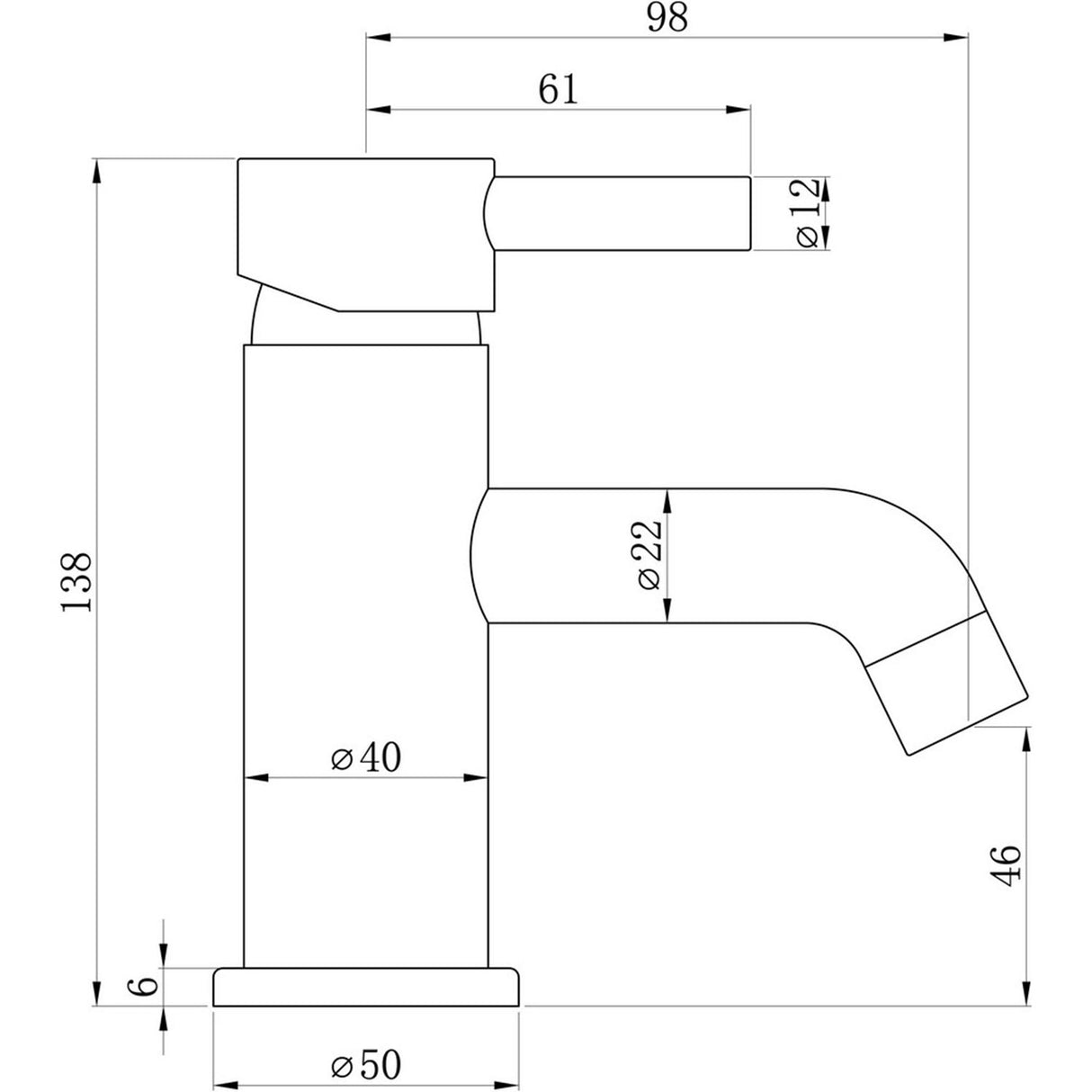 Ajax Ouse Cloakroom Basin Mixer with Waste in Chrome dimensions