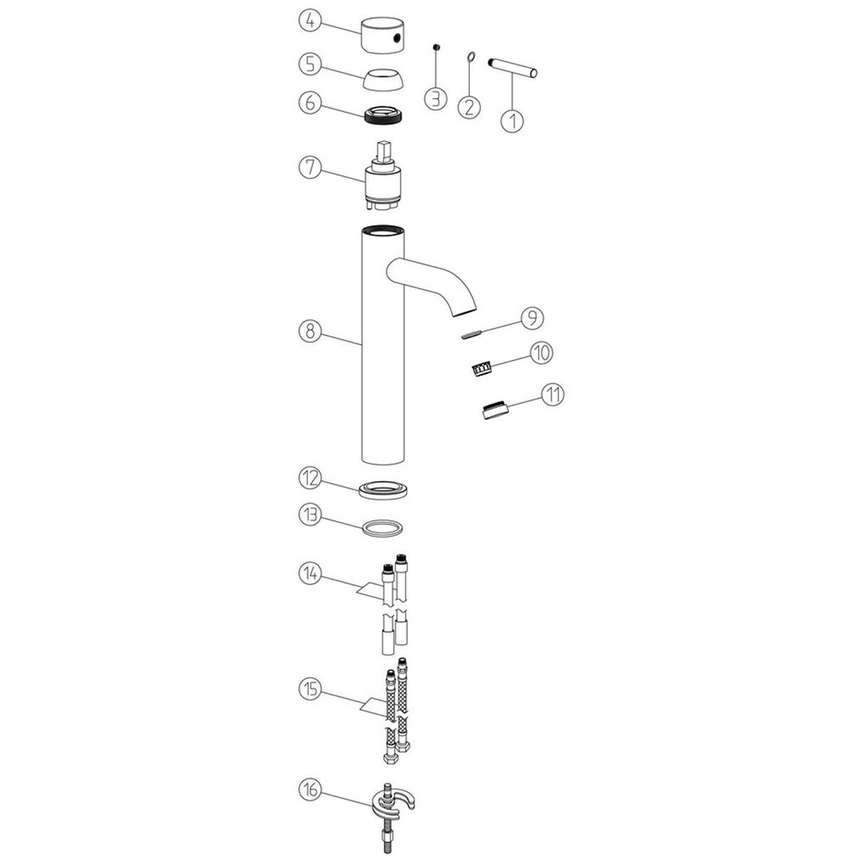 Ajax Ouse Tall Basin Mixer In Chrome parts