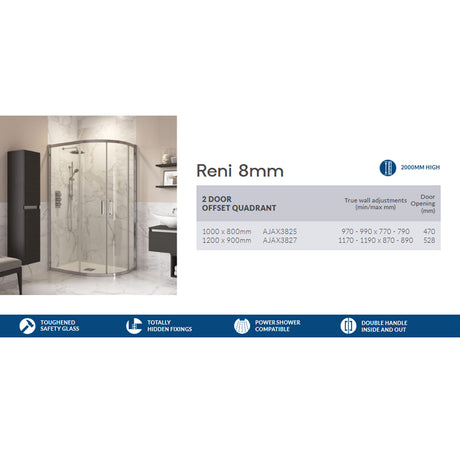 Ajax Reni Two Door Offset Quadrant Shower Enclosure in Chrome sizes