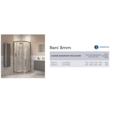 Ajax Reni Two Door Quadrant Shower Enclosure in Chrome sizes