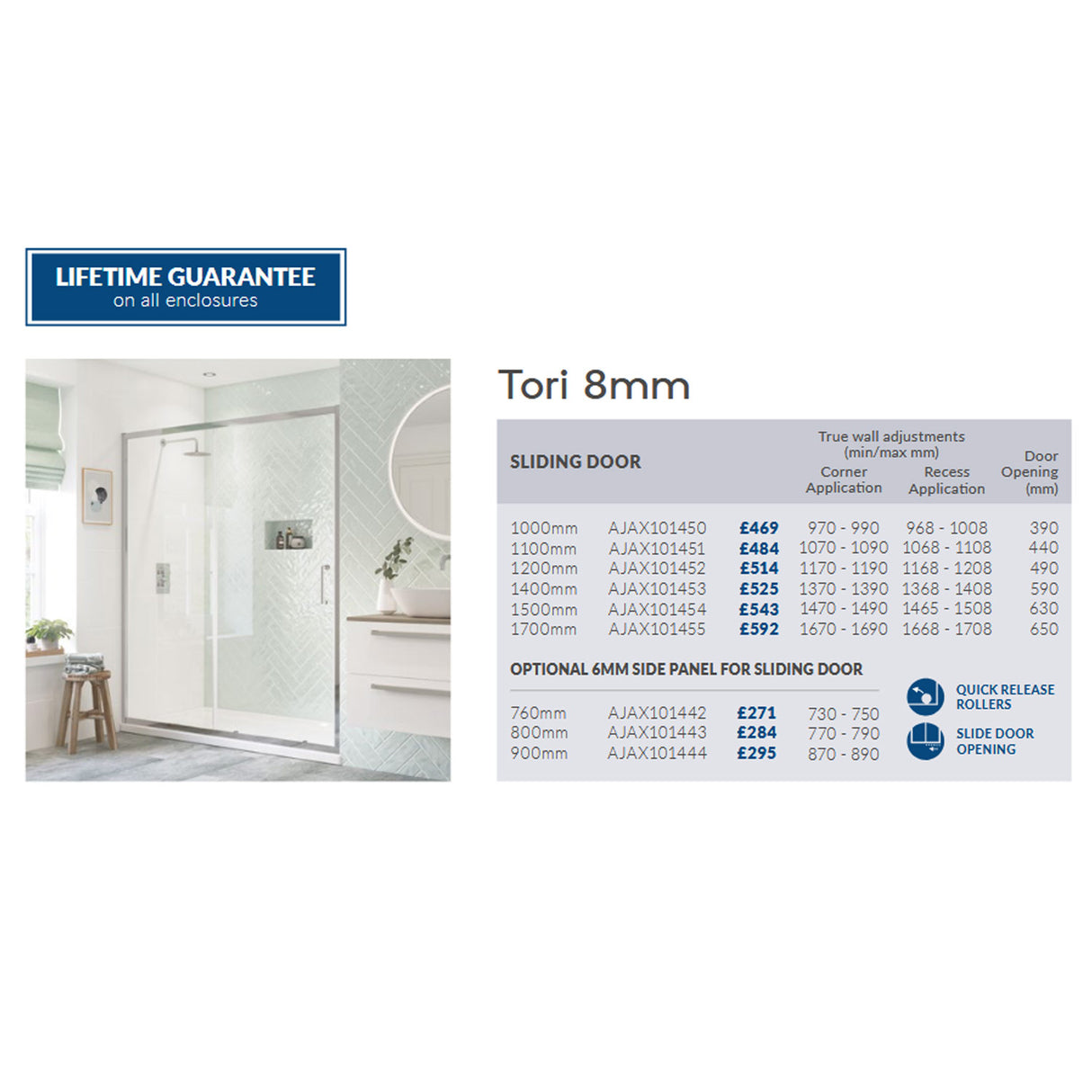 Ajax Tori 8mm Chrome Sliding Shower Door Adjustments