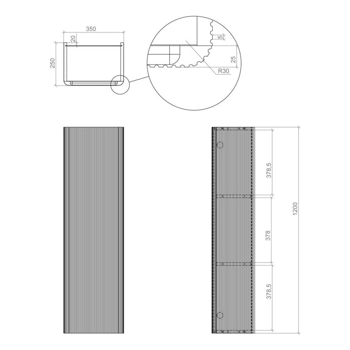 Ajax Torrington 350mm Wall Hung Tall Unit in Textured Oak dimensions