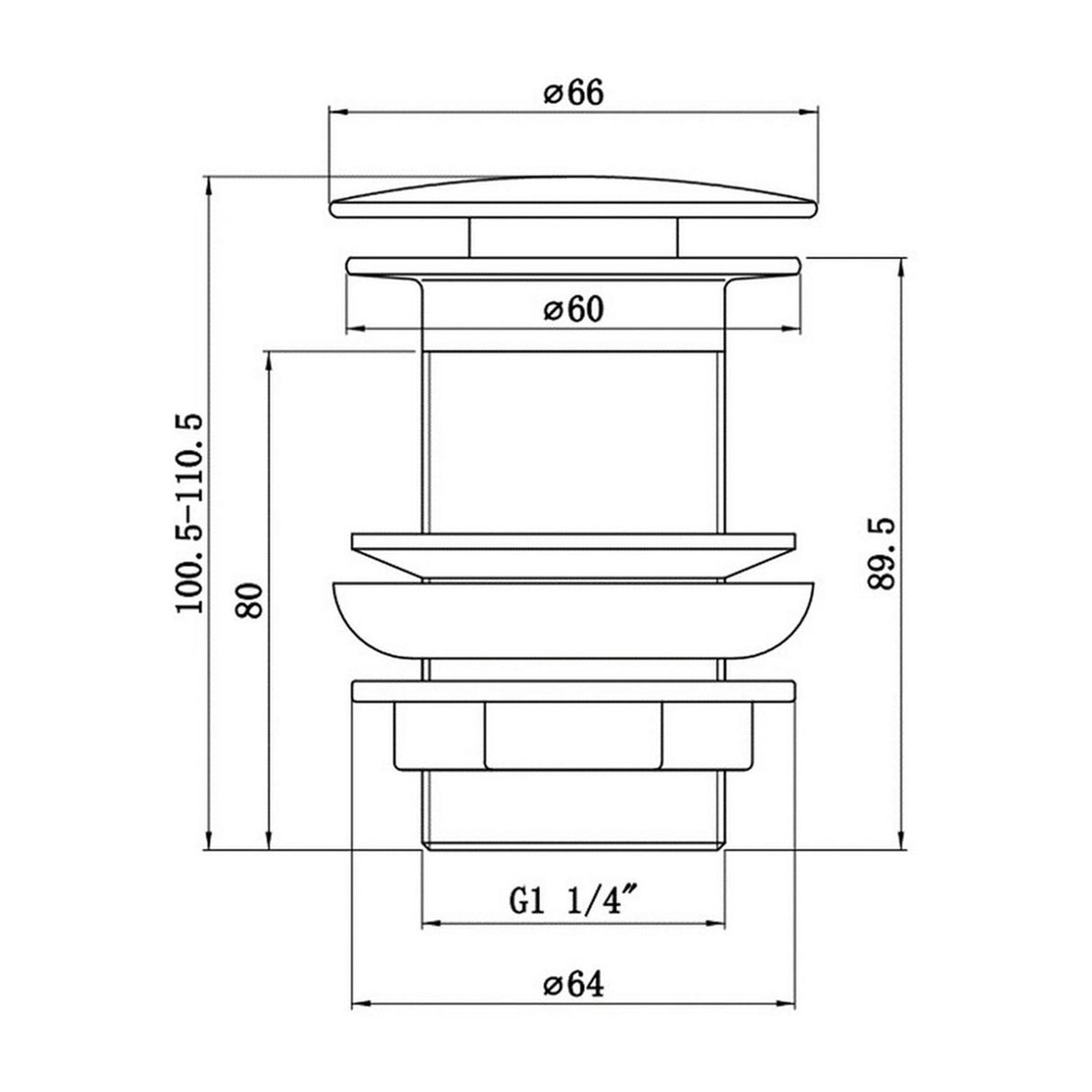 Ajax Unslotted Mushroom Click Clack Basin Waste Dimensions