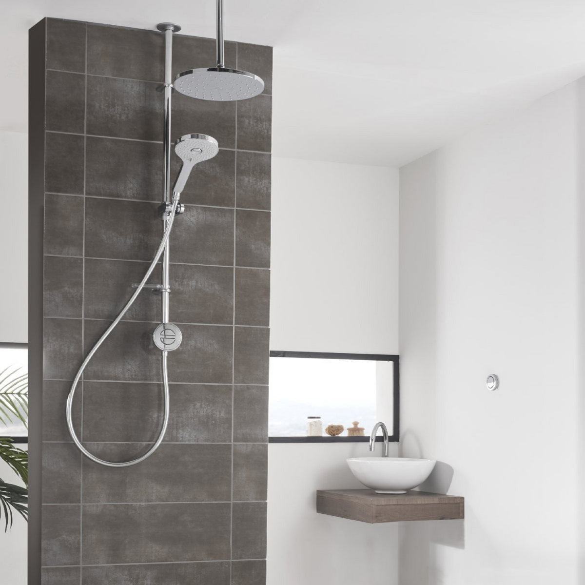 Aqualisa Unity Q Smart Exposed HP Combi Shower with Adjustable and Ceiling Fixed Heads Lifestyle UTQ.A1.EV.DVFC.23