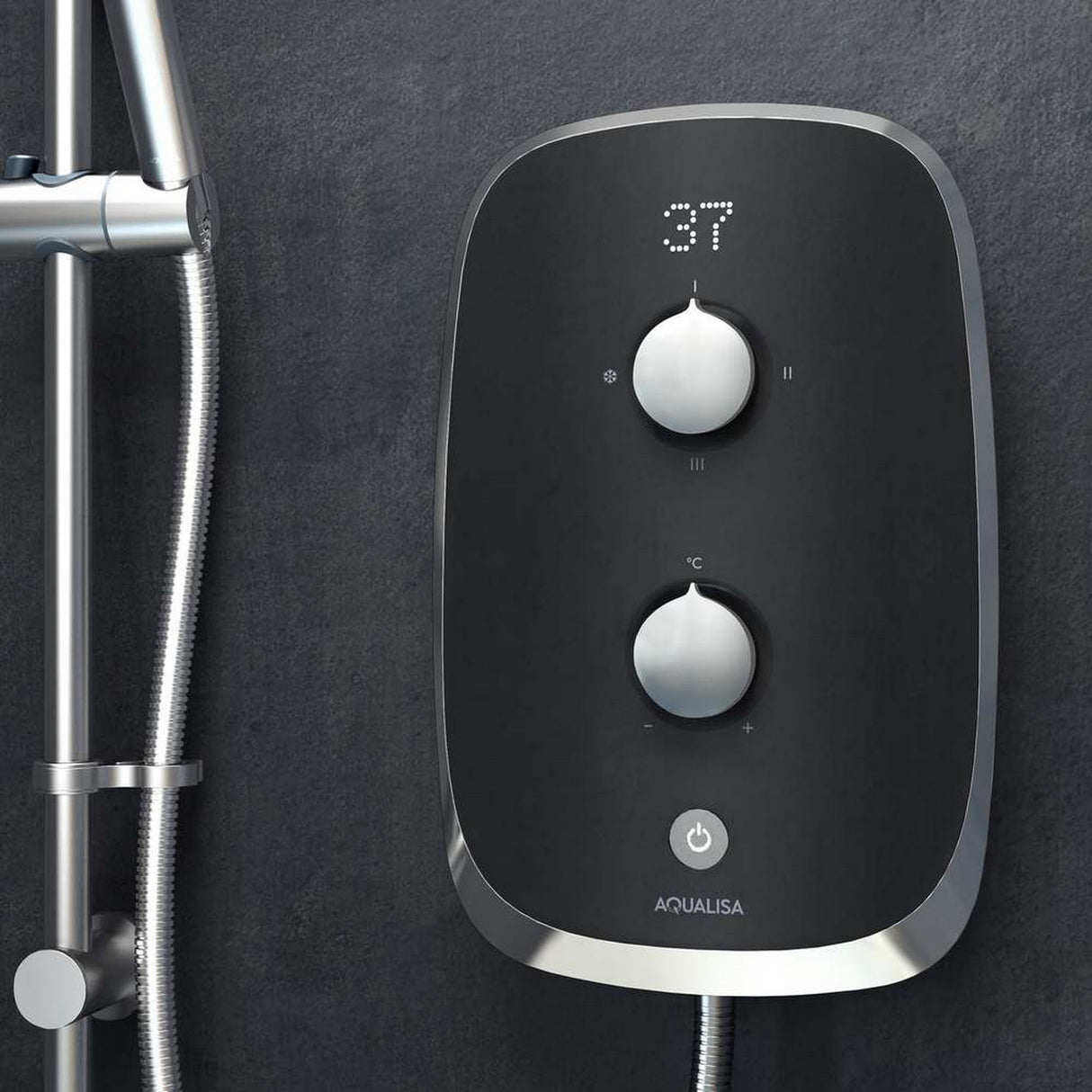 Aqualisa eMotion Space Grey Electric Shower Closeup