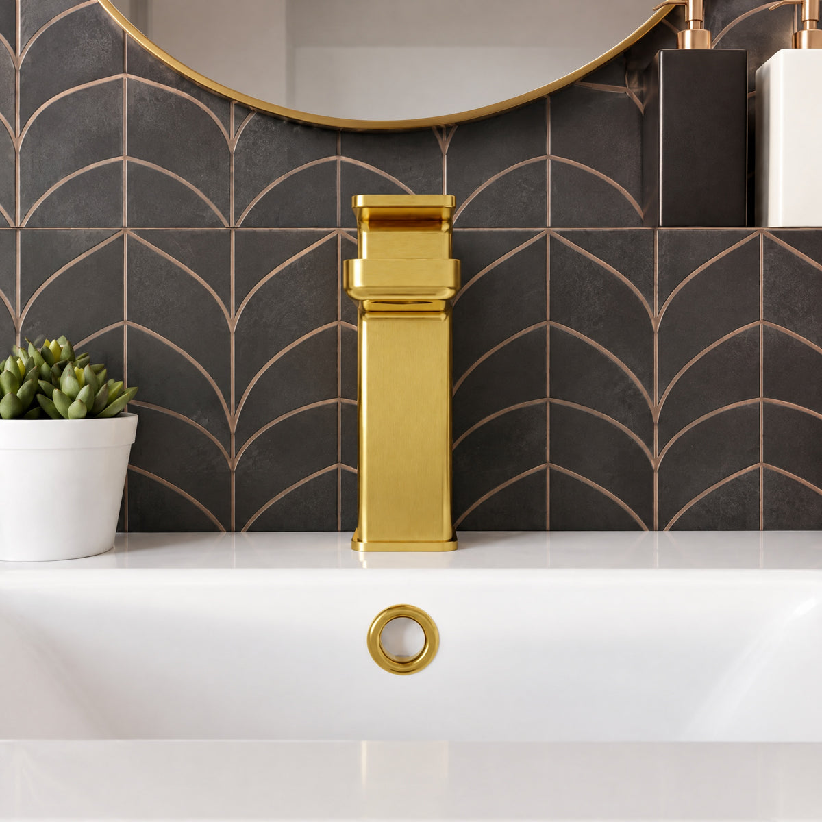 Calvarra Vector Mono Basin Mixer with Push Button Waste Brushed Brass