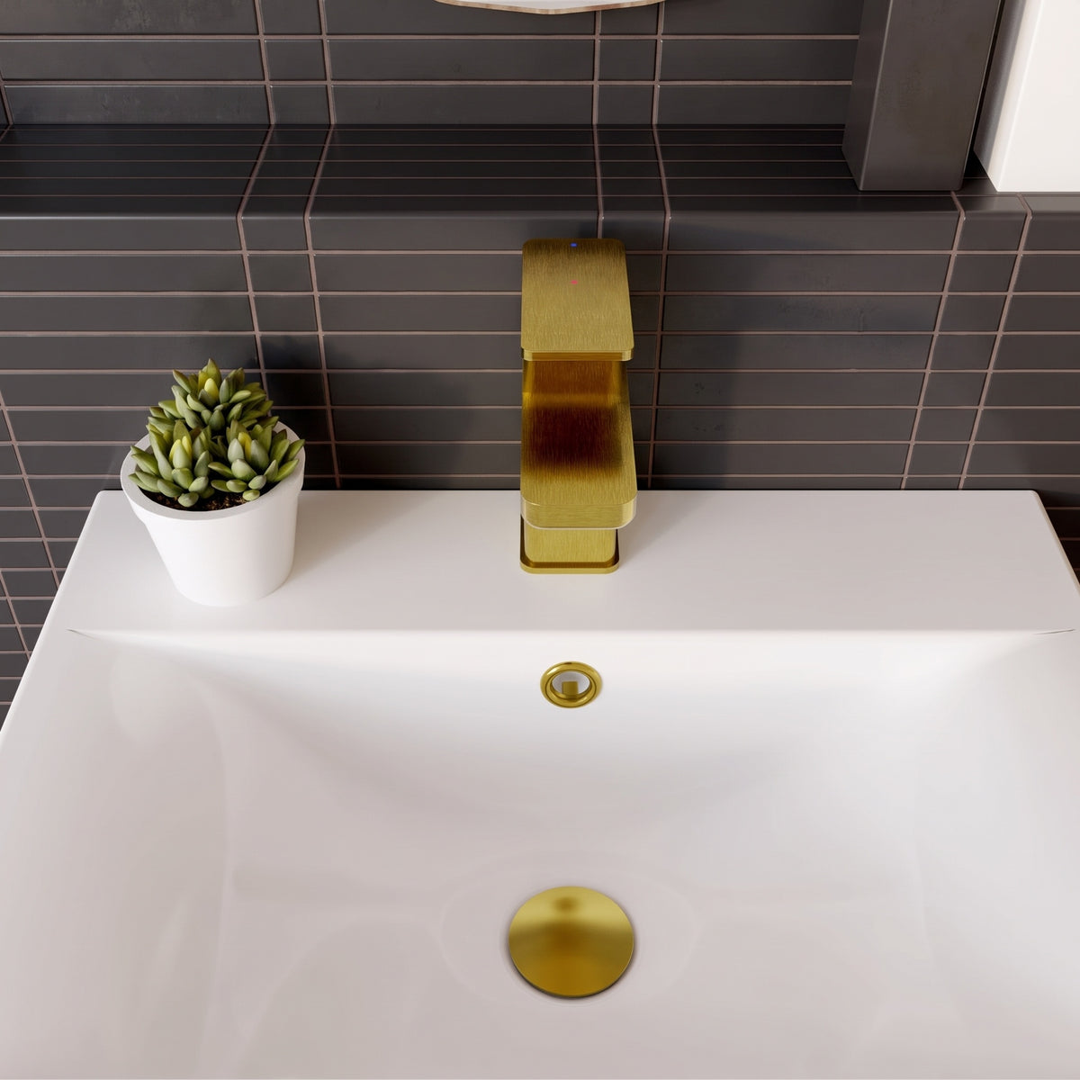 Calvarra Vector Mono Basin Mixer with Push Button Waste Brushed Brass