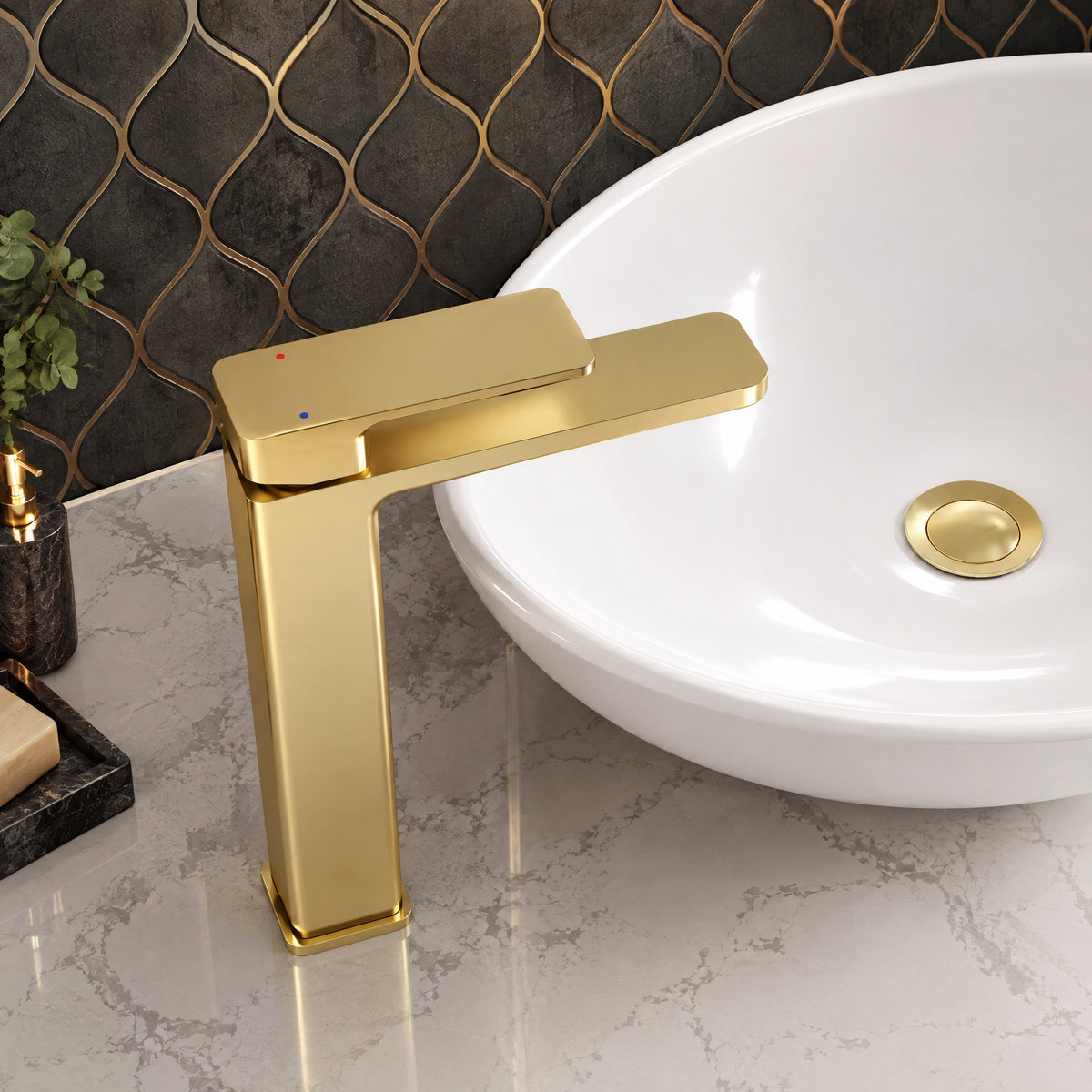 Calvarra Vector High Rise Basin Mixer in Brushed Brass