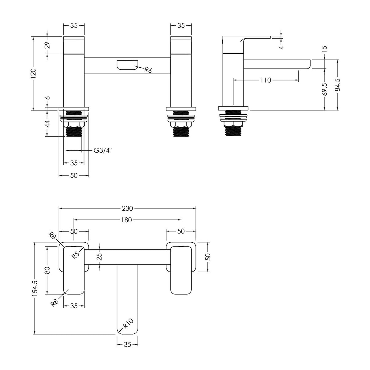 Calvarra Vector Bath Filler in Brushed Brass