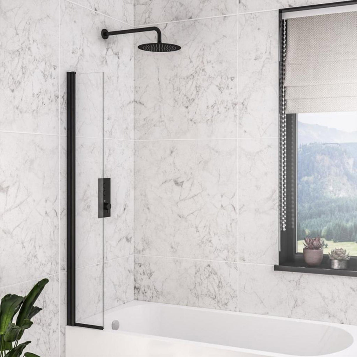 Beaufort 6mm Straight 300 x 1400mm Designer Bath Screen in matt black