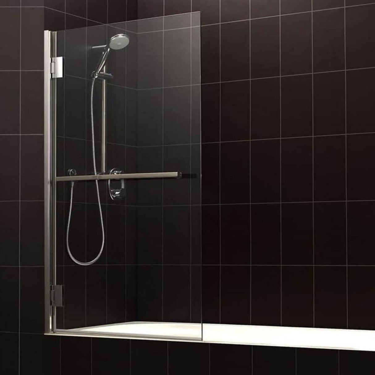 Beaufort Corniche 1400 x 800mm Thin Edged Bath Screen with Towel Rail in Chrome