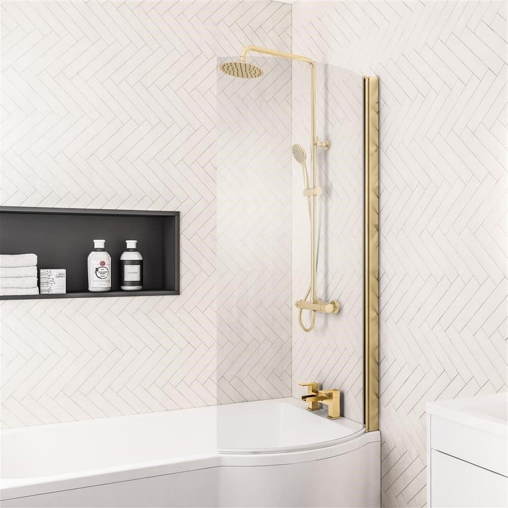 49.2006 Beaufort P Shape Right Hand Bath Screen in Brushed Brass