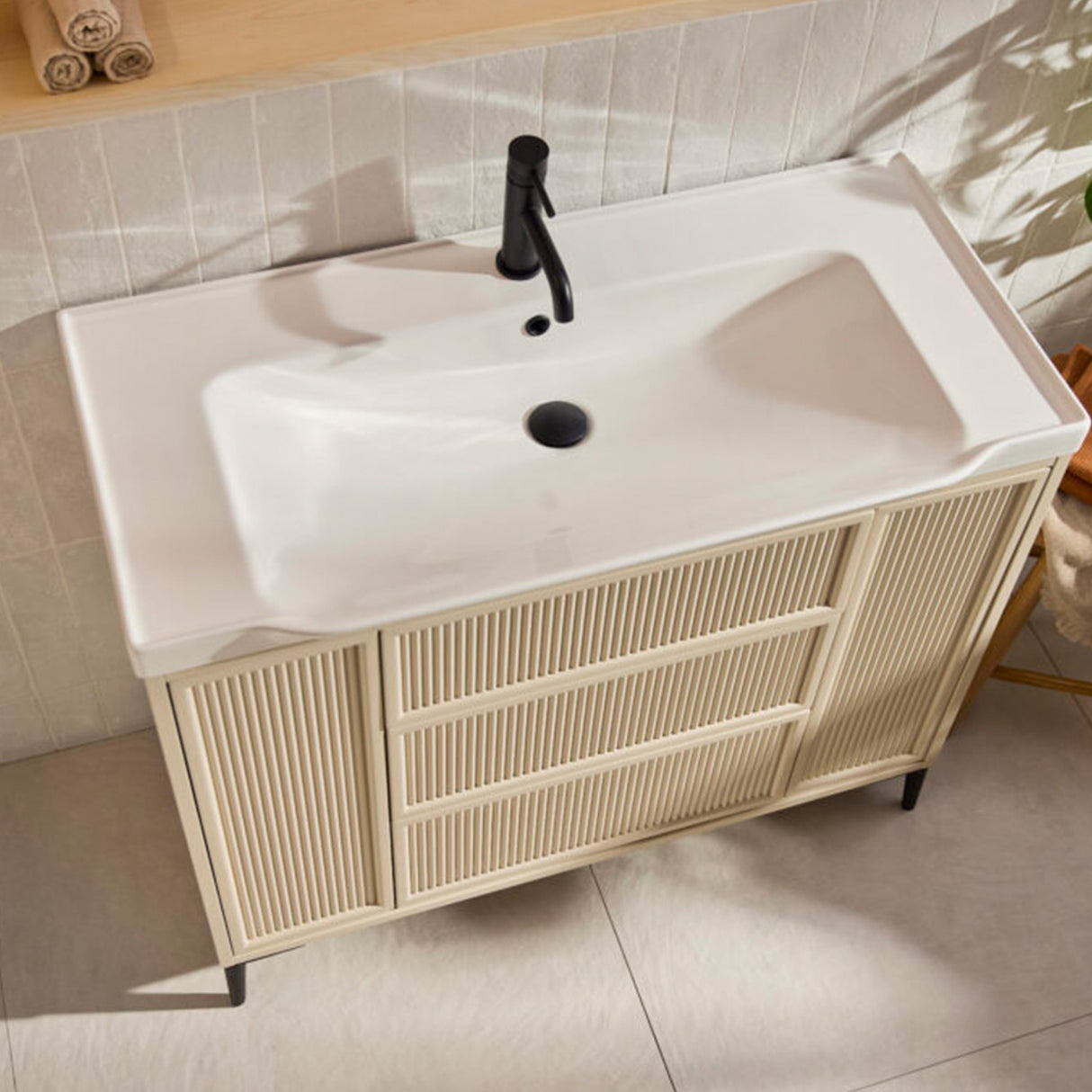 Bota 1000mm Freestanding Flutted Vanity Unit and Basin in Stone lifestyle
