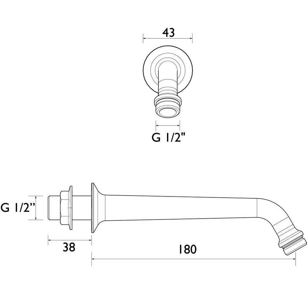 SA180CP Bristan 180mm Concealed Shower Arm in Chrome Line Drawing