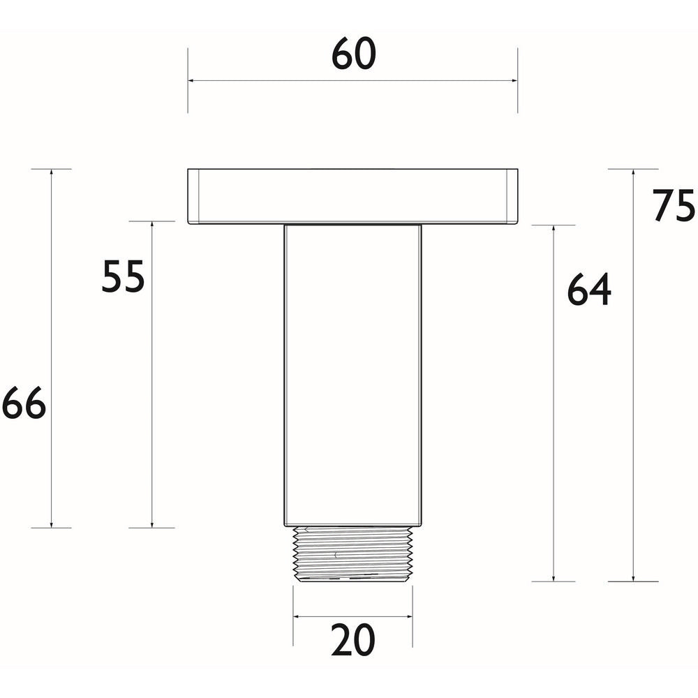 Bristan 75mm Square Ceiling Fed Shower Arm in Chrome Dimensions