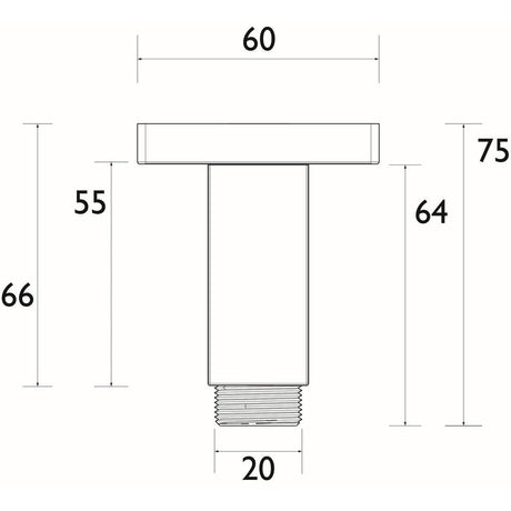 Bristan 75mm Square Ceiling Fed Shower Arm in Chrome Dimensions