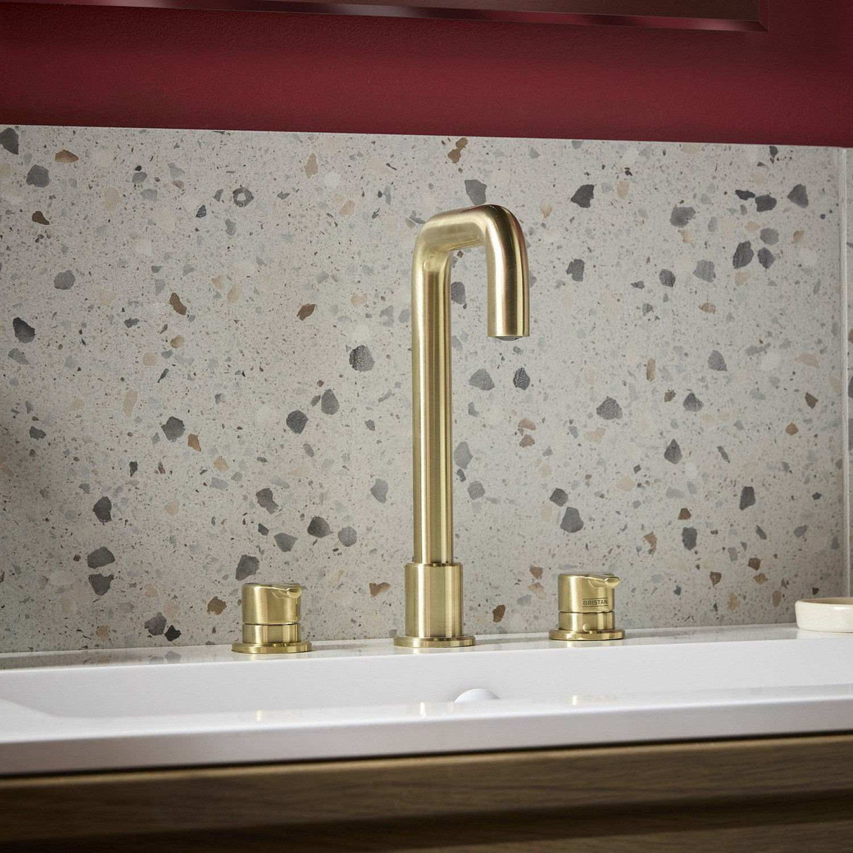 AL3THBASBB Bristan Altum Brushed Brass 3TH Deck Mounted Basin Mixer Lifestyle