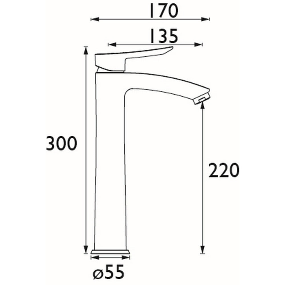 Bristan Apelo Chrome Eco Start Tall Basin Mixer with Waste Dimensions