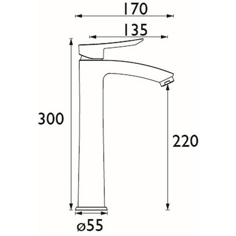 Bristan Apelo Chrome Eco Start Tall Basin Mixer with Waste Dimensions