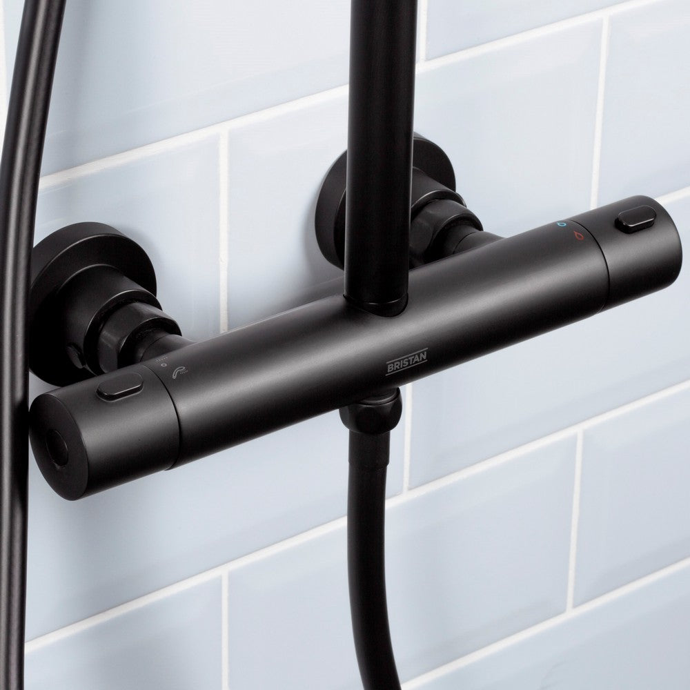 Bristan Buzz Thermostatic Bar Shower with Rigid Riser in Black bar valve