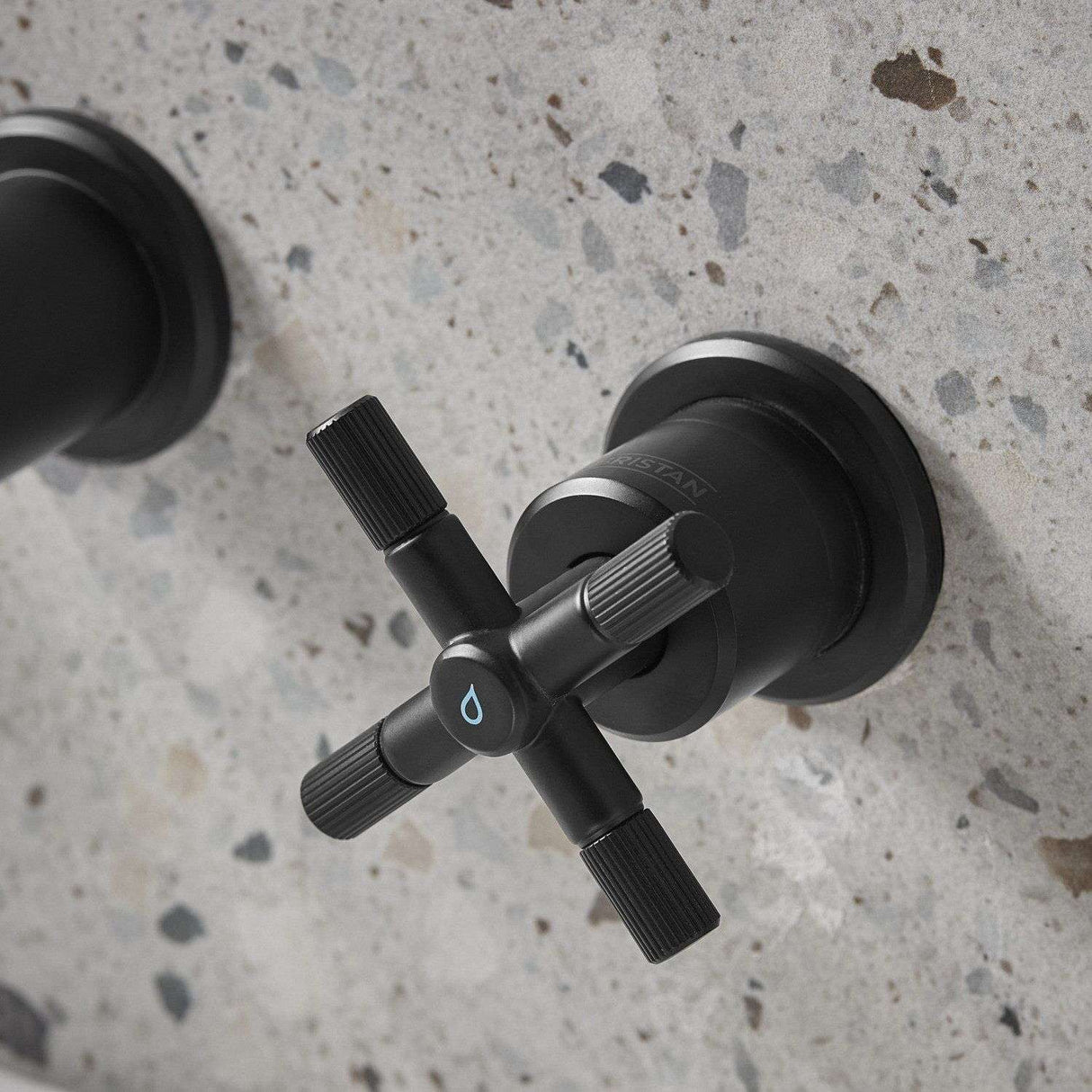 CRU3THWMBFBLK Bristan Cruzar Black 3TH Wall Mounted Bath Filler Cold Handle Close Up