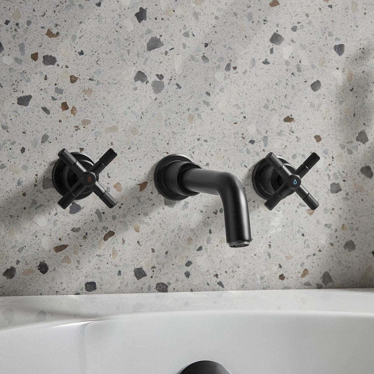 CRU3THWMBFBLK Bristan Cruzar Black 3TH Wall Mounted Bath Filler Lifestyle