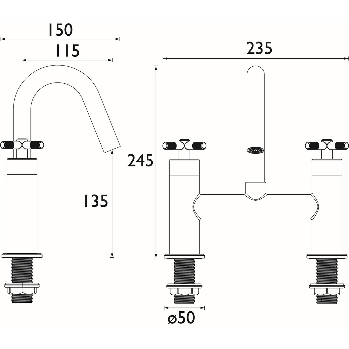 CRUBFBLK Bristan Cruzar Black Bath Filler Dimensions