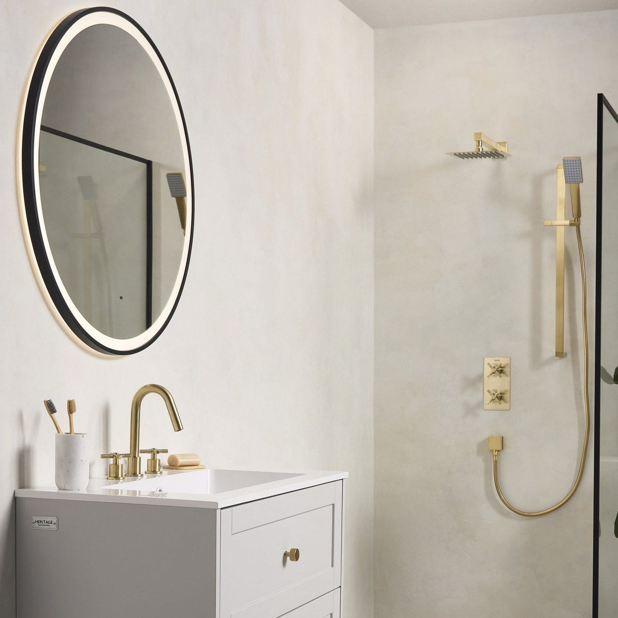 CRU3THBASBB Bristan Cruzar Brushed Brass 3TH Basin Mixer Bathroom Setting