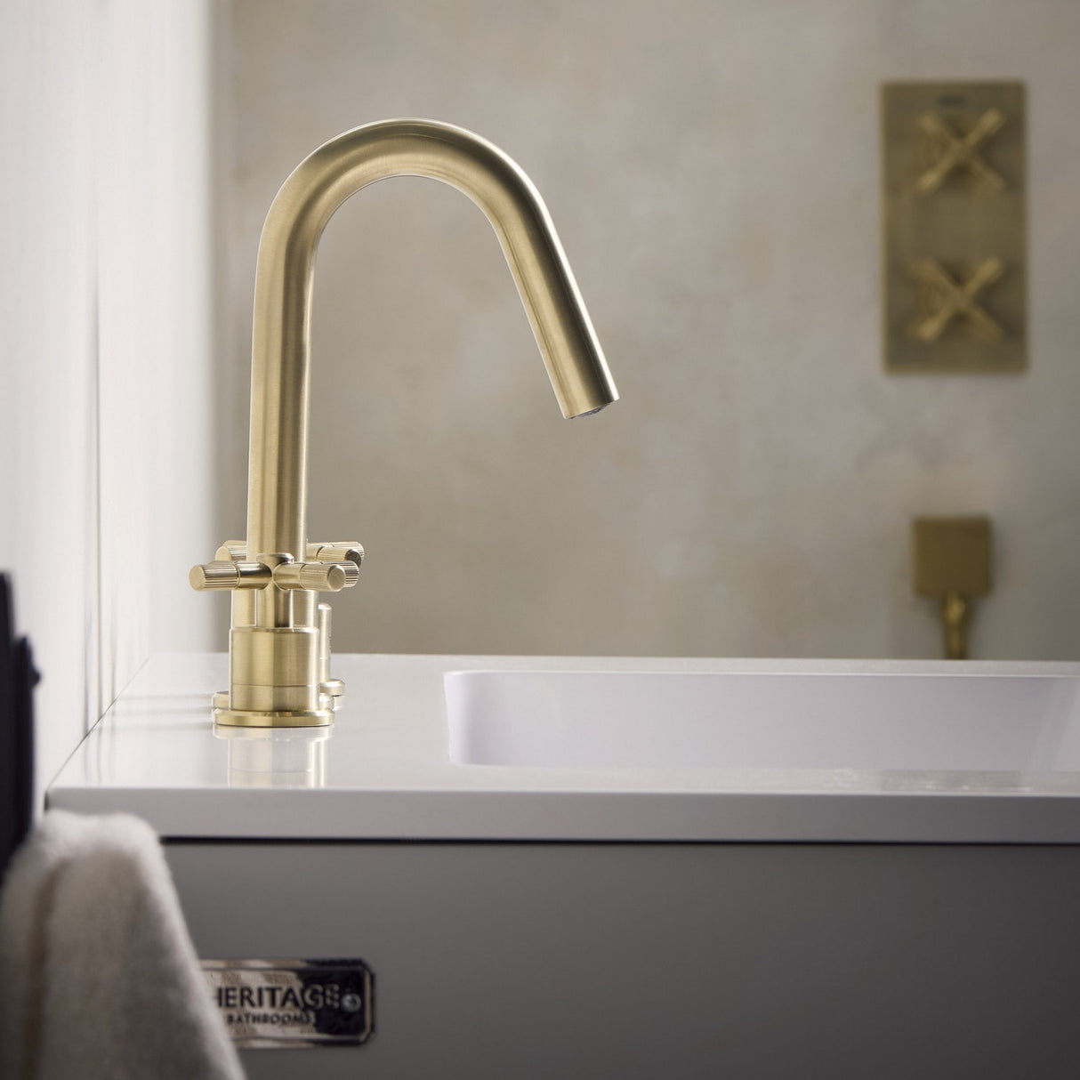 CRU3THBASBB Bristan Cruzar Brushed Brass 3TH Basin Mixer Side View