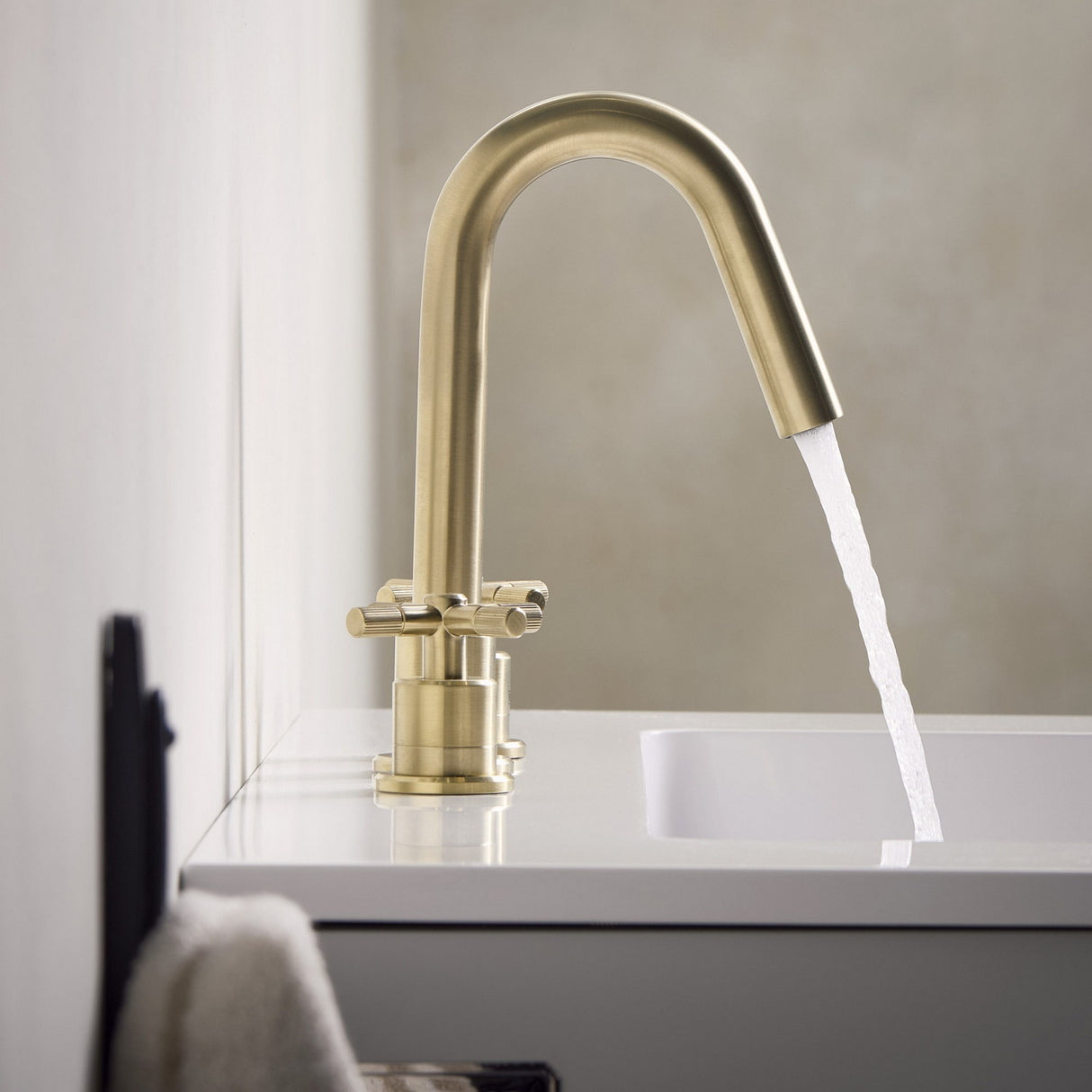CRUBASBB Bristan Cruzar Brushed Brass Basin Mixer with Waste Side View