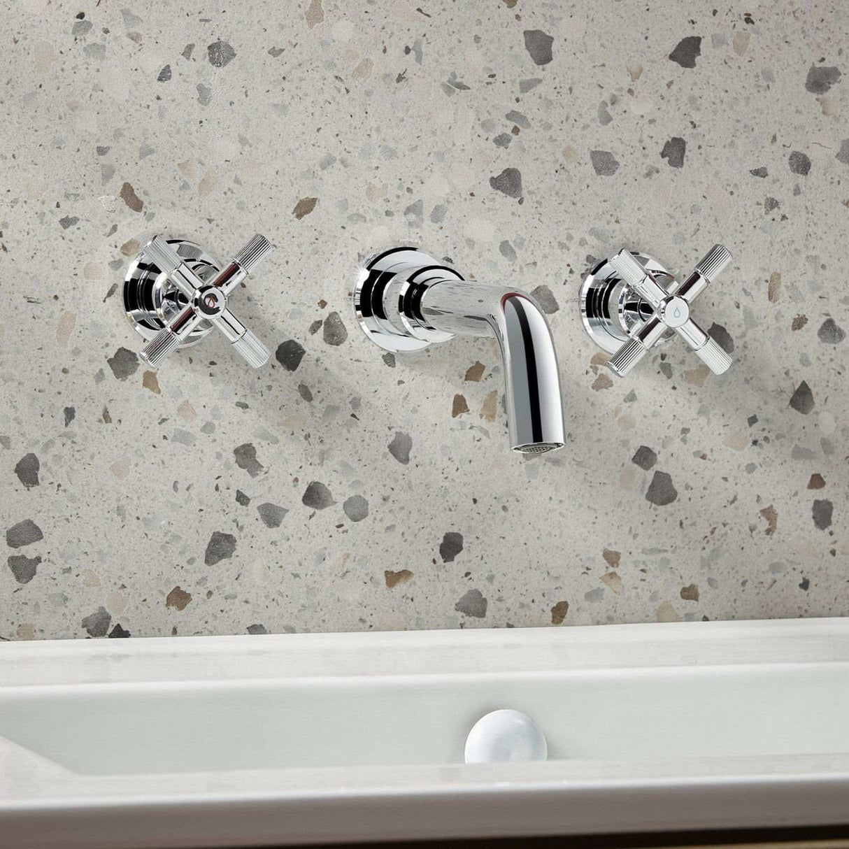 CRU3THWMBASC Bristan Cruzar Chrome 3TH Wall Mounted Basin Mixer Bathroom Setting