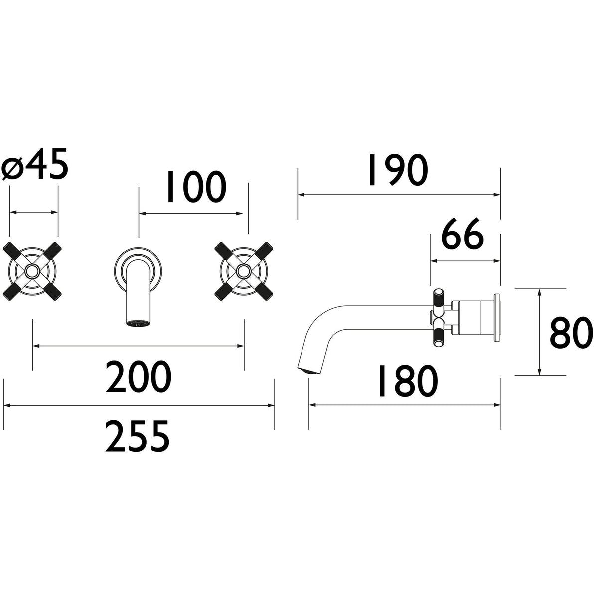 CRU3THWMBASC Bristan Cruzar Chrome 3TH Wall Mounted Basin Mixer Dimensions