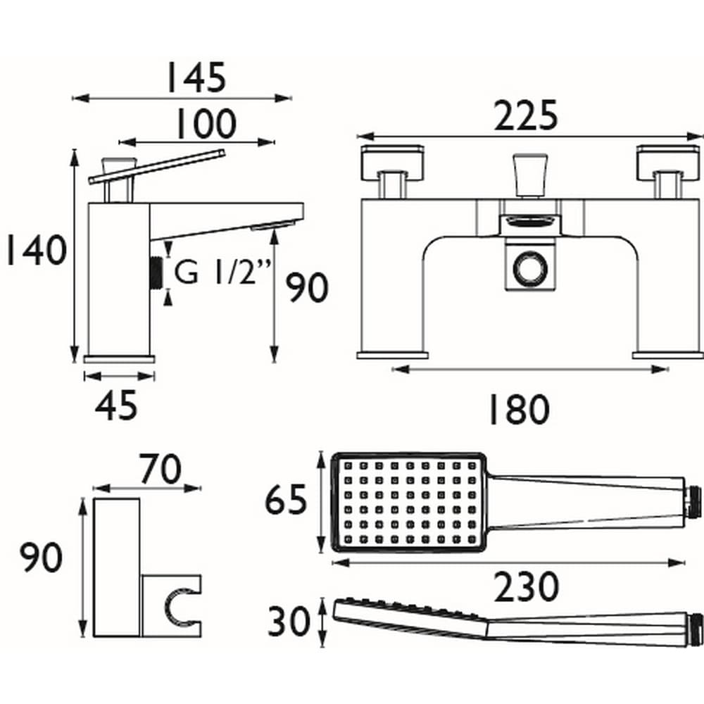 DELBSMC Bristan Delgado Bath Shower Mixer in Chrome Line Drawing