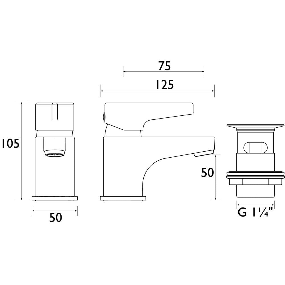 DULBASC Bristan Design Utility Lever Basin Mixer with Clicker Waste in Chrome Line Drawing
