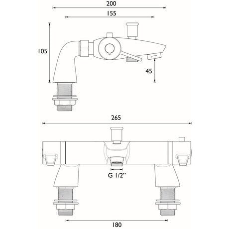 DUL3THBSMC Bristan Design Utility Lever Thermostatic Bath Shower Mixer in Chrome Line Drawing