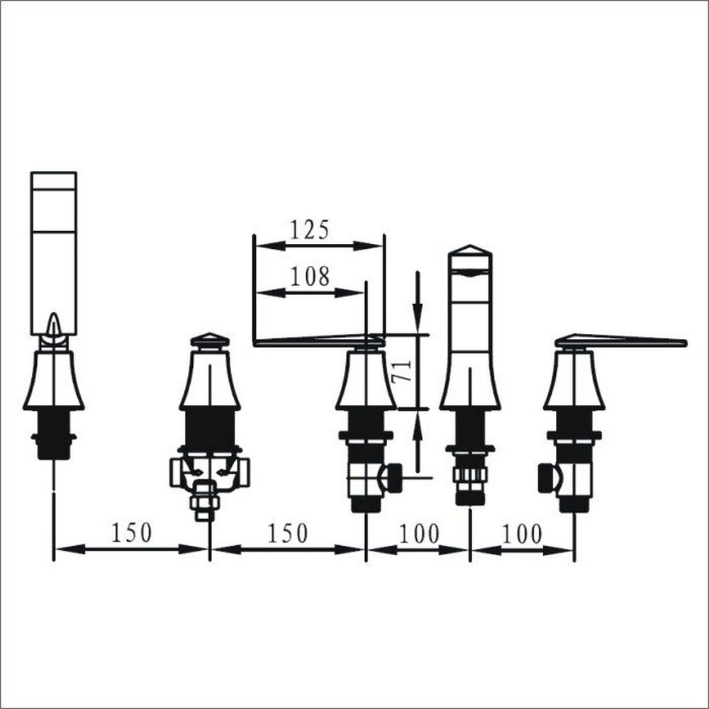 Bristan Ebony 5 Hole Bath Shower Mixer in Chrome Dimensions